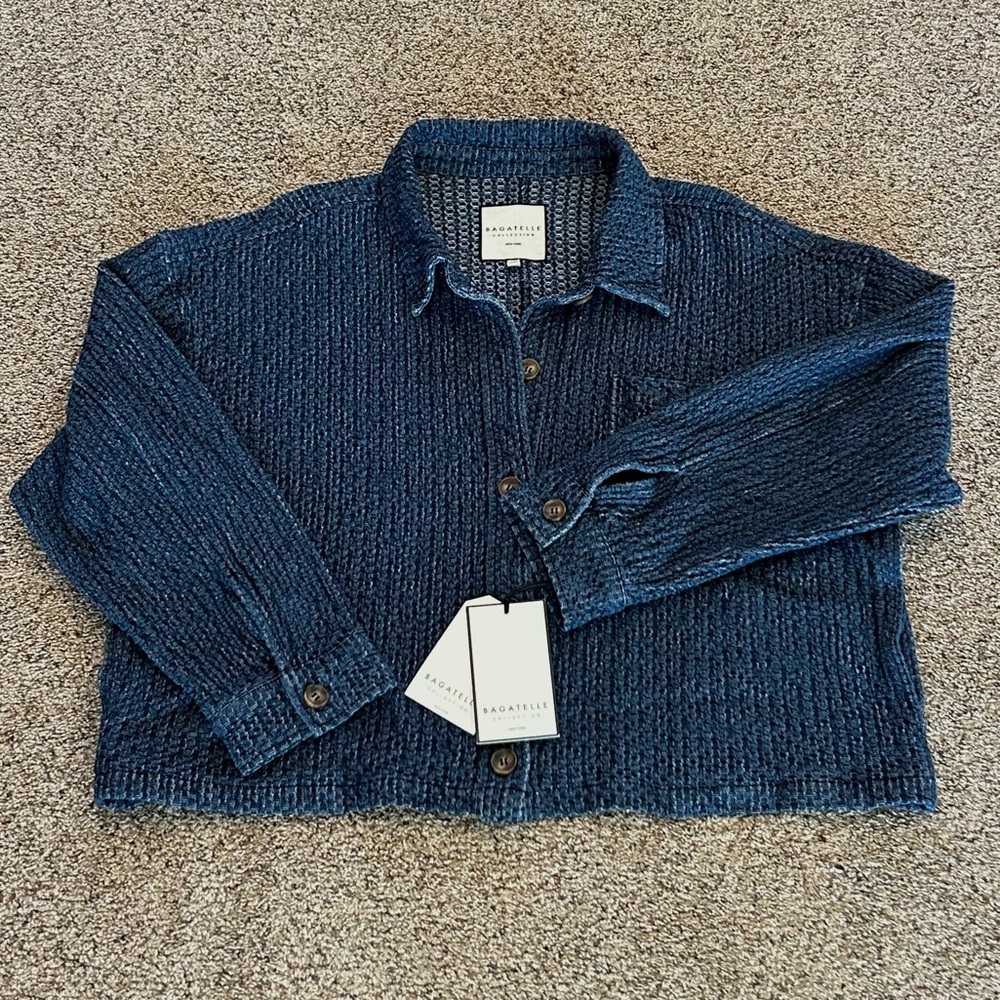 Bagatelle Blue Textured Chambray Button Up Jacket Boxy Fit Women’s XL  NEE - Picture 4 of 16